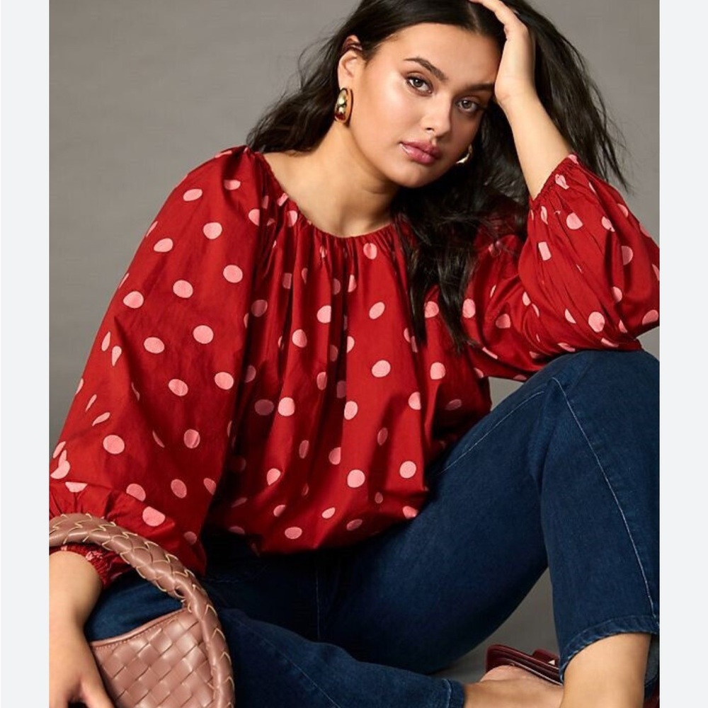 Anthropologie Red Polka Dot Blouse
